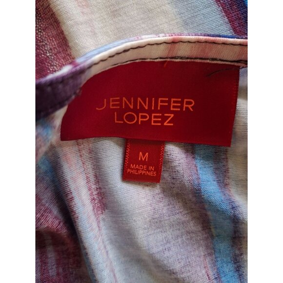 Jennifer Lopez Blouse M Tie Dye Long Sleeve V-Neck Slit Shoulder Boho Chic Retro - Picture 4 of 8